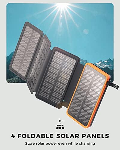 Solar Charger 26800Mah Power Bank, Feelle 3 Outputs Usb-C Portable Charger With 4 Foldable Solar Panels External Battery Pack For Cell Phone Iphone Camping Outdoor #TOP2
