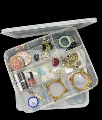 CSM® Jewellery Case Organiser(CLICK-9B-2) with partitions Transparent 9 Grids Rectangular Storage Boxes - Big Size (Pack of 2 Boxes)