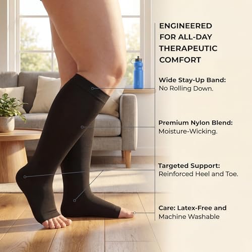 Image of MGANG Knee High Compression Socks 20-30mmHg, Varicose Veins, Short Length | Graduated Compression, Extra Wide Calf, Circulation, DVT, Swelling, Nurses, Pregnancy, Standing, Office, Flight, Travel