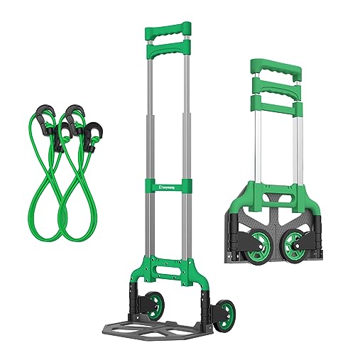 Keyoung Carretilla Plegable con Ruedas 90kg Mango Extralargo de 110 cm Carretilla de Carga Incluye 2 Cuerdas Extensoras
