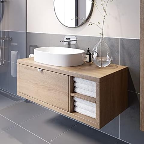 Bathroom Wall Hung Vanity Unit White Basin Cabinet Storage Drawer Shelf 1100mm Cover