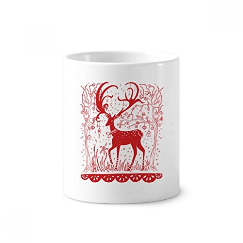 Porte-brosse à dents céramique blanc cerf rouge - Tasse 350ml porte-stylo de table