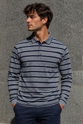 Image of SANE ORIGINALS Full Sleeves Polo T-Shirt for Men with Pocket || Stripe Collar and Pocket T-Shirt for Men Long Sleeves