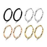 8MM Cartilage Earring Surgical Stainless Steel Hoop Earrings Men Tiny Small Huggie Hoop Earrings Helix Rook Daith Tragus Piercing Jewelry Sleeper Second Hole Earrings for Women 20G Gifts for Men Him