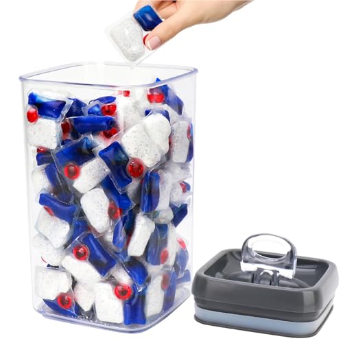 Beccis Dishwasher Pod Holder with Lid Laundry Pods Organizer 2.3L Large Capacity Airtight Food Storage Container, Clear Plastic Pantry Organization