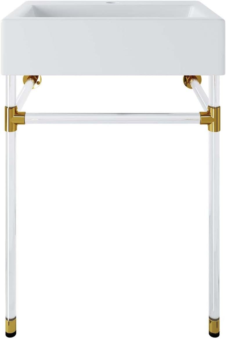 Modway Redeem 24" Wall-Mount Acrylic & Ceramic Bathroom Vanity in Clear/White