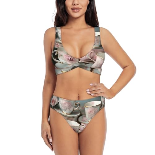 Maillot de bain gainant imprimé floral et tasses à thé pour femme élégante