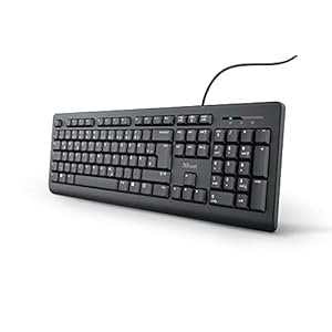 Trust 24092 Taro Kabelgebundene Tastatur, Deutsches QWERTZ Layout, Leise Tasten, Spritzwassergeschützt, USB-Anschluss, 1…