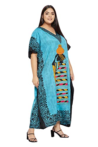 Image of Gypsie Blu Women Plus Size Kaftan Dress Beach Cover Up Maxi Dresses for Women, V-Neck Kimono Sleeve 1X-3X