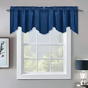 Luxury Decoration Velvet Valance Curtains - Light Blocking Small Window Scalloped Valance with Solid Rod Pocket Thick Privacy Tier Curtain for Cafe Store/Livingroom, 52 x 18, Blue, 1 Pc