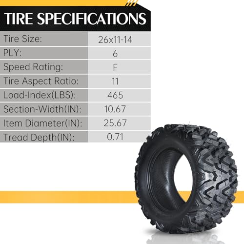 SUNROAD 4 Pcs ATV UTV Sport Tires 26x9.00-14 Front & 26x11.00-14 Rear 6 Ply All Terrain Tubeless Tires 26x9x14 26x11x14