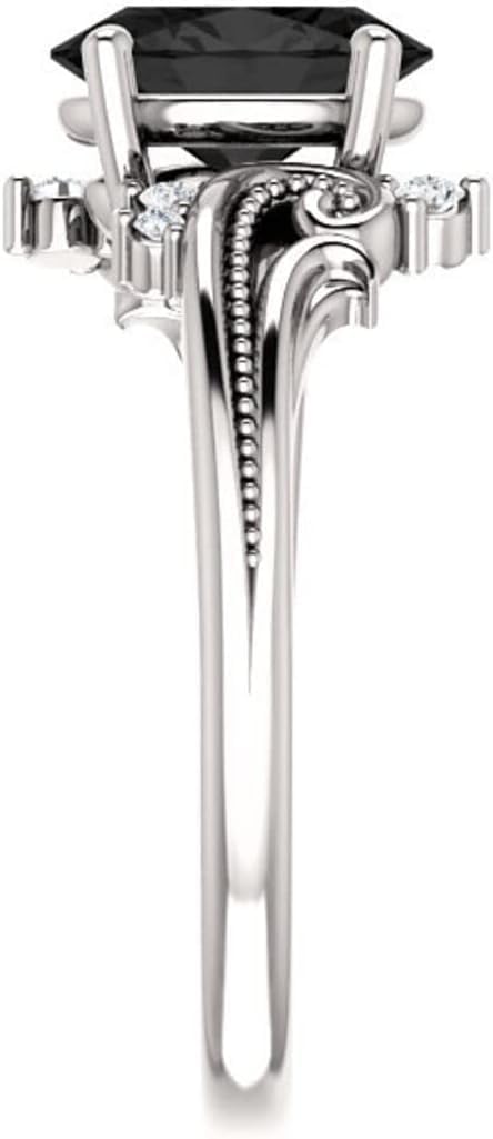 1CT-6CT Vintage Floral Oval Black Diamond Ring 10K White Gold, Victorian Oval Natural Black Diamond Engagement Ring, Halo Filigree Oval Black Diamond Ring