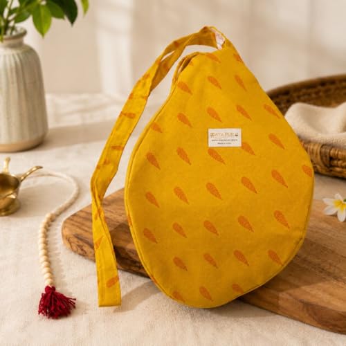 Image of Original Pure Cotton Gomukhi Japa Mala Bag /Chanting Bag or Beads Bag /Jholi /Thole with Zip Pocket and Sakshi Mala Counter (Golden Yellow)