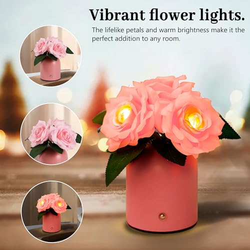Image of Flower Lamp Gifts for Birthday Christmas Valentines Mothers Day Gifts for Women Mom Grandma Girlfriend Friend Wife Anniversary Birthday, Bedroom Bar Coffee Shop Decor (Rose-Pink-Flower)
