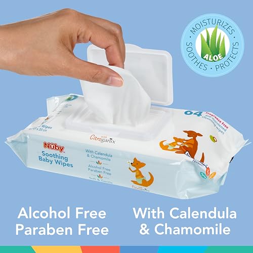 Image of Nuby's Soothing Ultra Premium Baby Wipes Naturally Inspired with Chamomile, Aloe, and Citroganix, Fragrance Free, Extra Thick, 512 Count