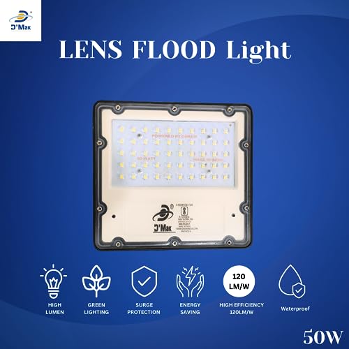 Image of D'Mak 50W Lens Led Flood Light - Ip65 Waterproof Led Lights with 120 Wide Beam-Led Lamp Lights for Yard,Showroom,Shop, Factory,Garden, Playground & Home (50Watt, Pack of 2)