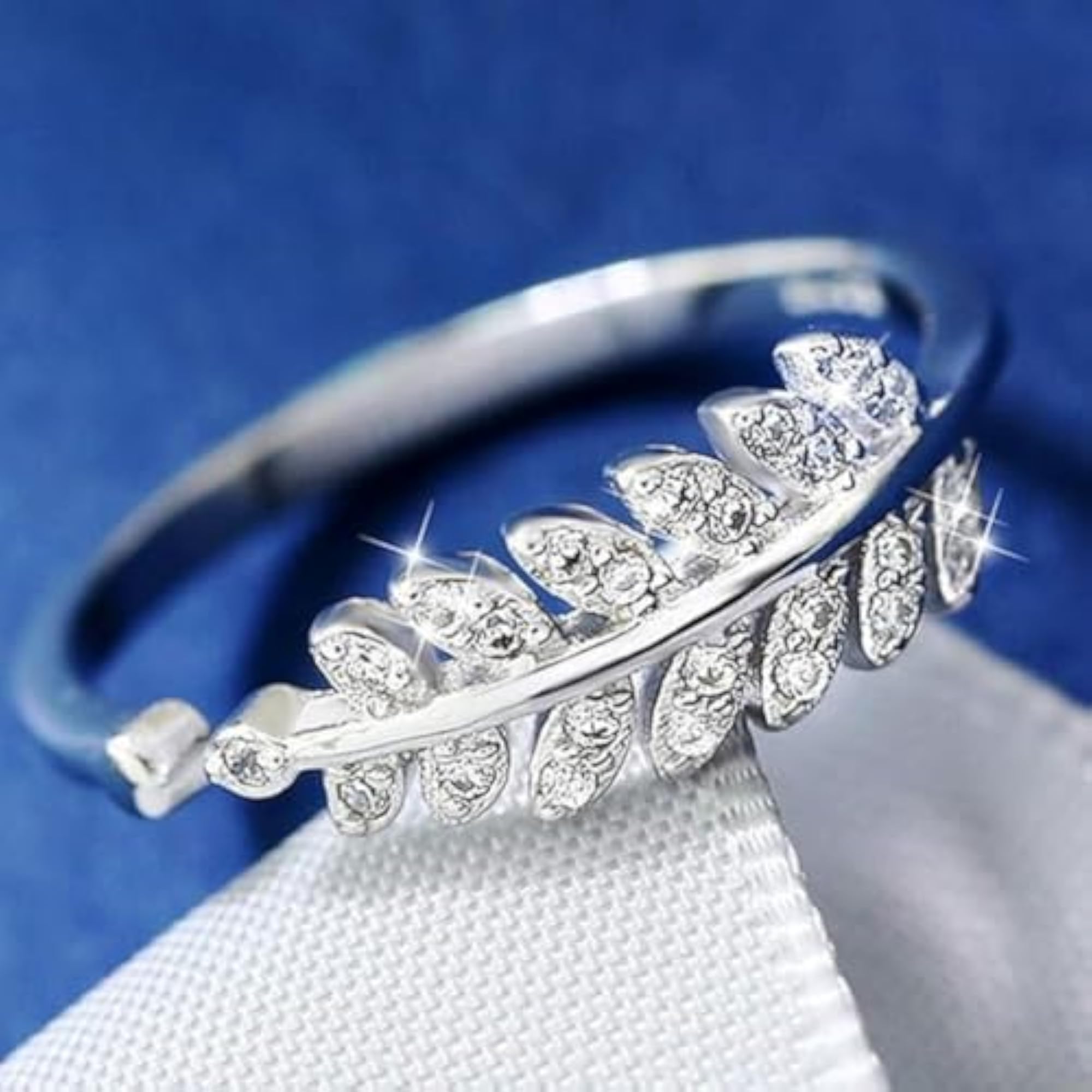 Women's Adjustable Leaf Design Ring with American Diamond