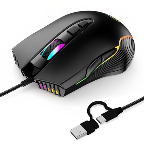 Ratón para juegos RGB de 7200 DPI y 7 botones ópticos para PC, Mac y Chromebook