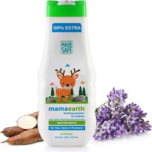 Mamaearth Dusting Powder for Babies | Gentle Talc-Free Baby Powder for Diaper Rash | with Natural Oatmeal Cornstarch & Arrowroot | SLS & Paraben Free | 5.29 Oz (150g)