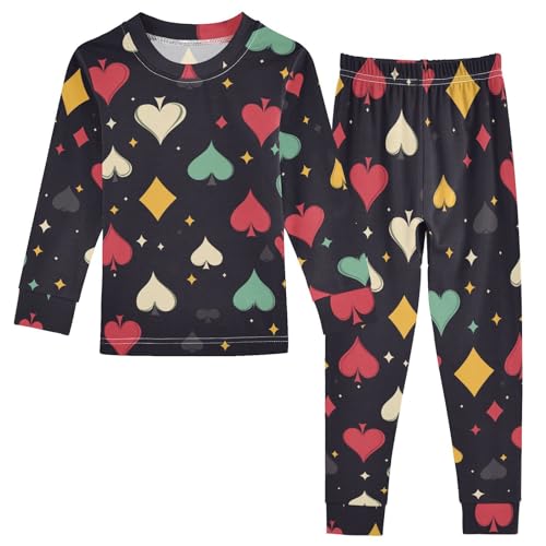 Fustylead Colorful Hearts Diamonds Clubs Spades Pajamas Cotton Sleepover PJ Set Long Sleeve Lounge Wear