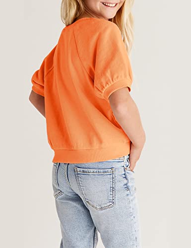 Image of Girls' Puff Short Sleeve Solid Color Basic Tee Shirt Orange