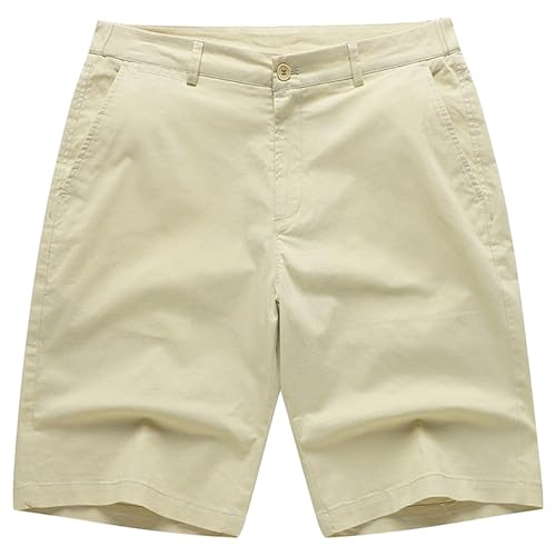 Pantalones cortos de golf para hombre, lisos, planos, con bolsillos, estilo casual, híbridos, ligeros, de ajuste clásico, cintura ajustable, Beige, 36
