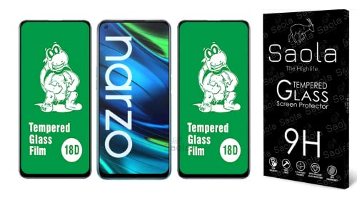 Image of Saola 18D Tempered Glass with Inbuilt AirBag Borders for Realme Narzo 20 Pro (Pack of 2) with Free Installation Kit. Full Screen Coverage - 6.5 inch