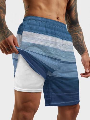 Mens Swim Trunks with Compression Liner,Modern Blue Gradient Men's Inseam Board Shorts Quick Dry Bathing Suit for Men/Boys2