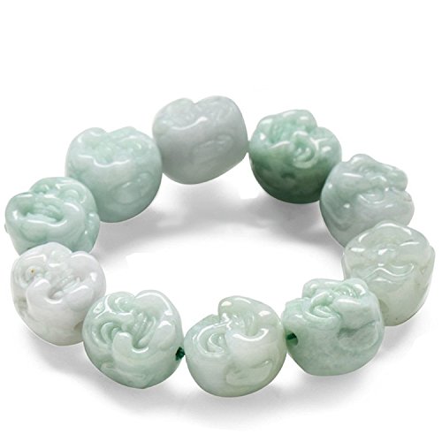 Bracelet jadéite naturelle véritable perles et Bouddha Riant Maitreya
