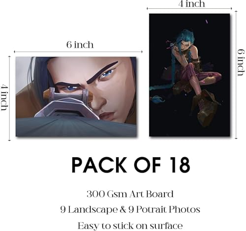 Image of ATEVON Arcane Series Anime Poster Set - 18-Piece Wall Collage Kit 6x4 Inch | Jinx Caitlyn Viktor Silco Vi Anime Wall Decor for Bedroom, Dorm, Office & Gift Use
