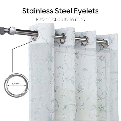 Image of haus & kinder Curtains 7 feet Long | Embroidery Sheer Curtains 7 Feet Long Pack of 1 | Door Curtains 7 feet Light-Filtering & Breathable Sheer Curtains (Willow Trail Sea Foam, 114x213cm)