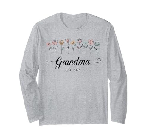 Promoted to Grandma EST 2025 Floral Pregnancy Reveal Maglia a Manica