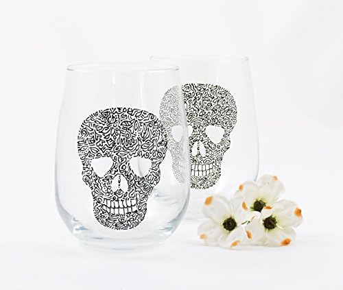Cinco de Mayo stemless wine glasses - Hand painted - Set of 2 - Sugar Skull - Halloween
