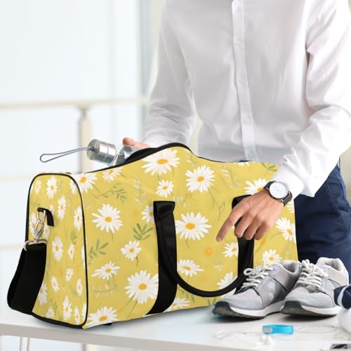 Daisy Travel Duffle Bag, Sports Gym Bags for Women Men, Carry On Weekender Overnight Bag, Spring Floral Workout Hospital Airplane Trips Bag 6