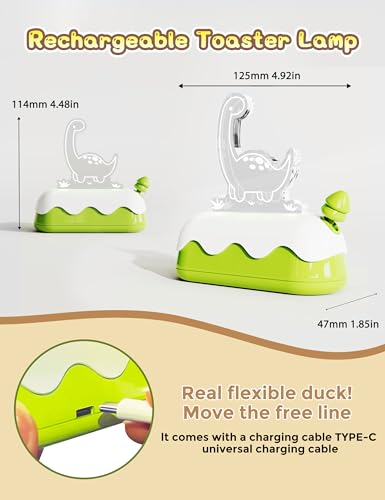 Image of L LOHAS LED Cute Dinosaur Night Light, Kawaii Dinosaur Desk Lamp for Kids, Cute Desk Decor, USB Rechargeable, RGB, Night Light for Bedroom, Bedside, Living Room, Dining, Desk Decor, Gift