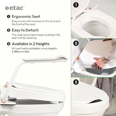 Etac Hi-Loo Fixed Toilet Seat Raiser Stable & Comfortable Raised Toilet Seat with Foldable Arm Support, Fixed Mounting, Ergonomic Design, Fits Most Toilets 10 cm (3.94 in) Height