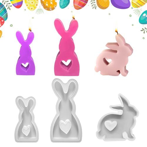 Ellxen 3 stampi in silicone per Pasqua, stampi in silicone 3D, fai da te per gesso, coniglietto pasquale, portacandele, artigianato, candele in cera di soia, decorazione per la casa, decorazione