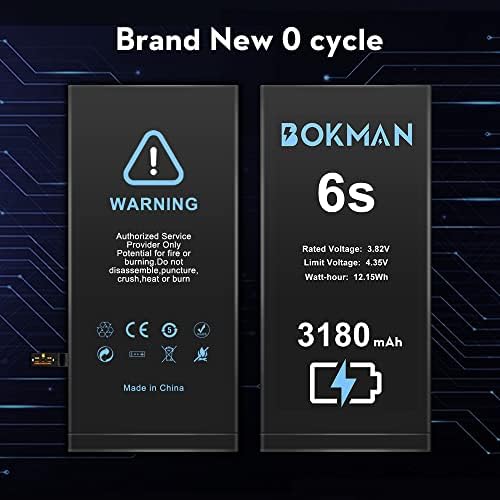 bokman for iPhone 6s Battery Replacement, High Capacity Li-ion Polymer Battery 3180mAh with All Tool Kits and Adhesive Strips