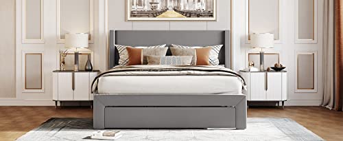Anwicknomo Queen Size Storage Bed, Velvet Upholstered Platform Bed With Big Drawer, Comfortable Sleep Bed Frame Made Of Solid Mdf And Particle Board (Gray) #TOP3
