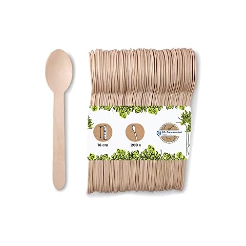 BIOZOYG Umweltfreundliche Einweg Löffel Holz I Holzbesteck Suppenlöffel Holzlöffel Einwegbesteck I biologisch abbaubar und kompostierbares Besteck I 200 x Einweglöffel 16,5cm Cover