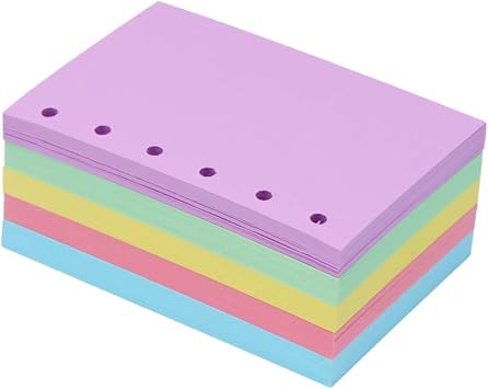 A7 Binder Paper 5 Colors Loose Leaf Papers Blank Notebook Refill 150gsm Planner Inserts 250 Sheets Per Pack for Writing Journal 250 Sheets Light 5 Colors