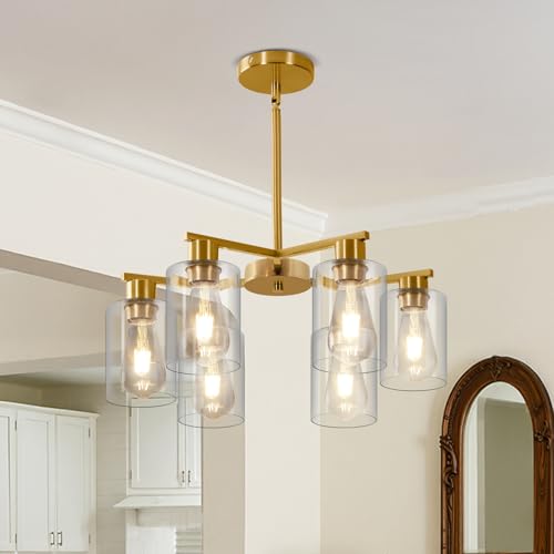 LIXDRASK 6-Light Modern Gold Chandelier Farmhouse Dining Room Light Fixture