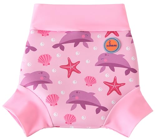 Swimbubs Reusable Swim Nappy Baby Swimwear for Boys and Girls Ideal for Swimming Lessons (12-24 Months Pink Dolphin)