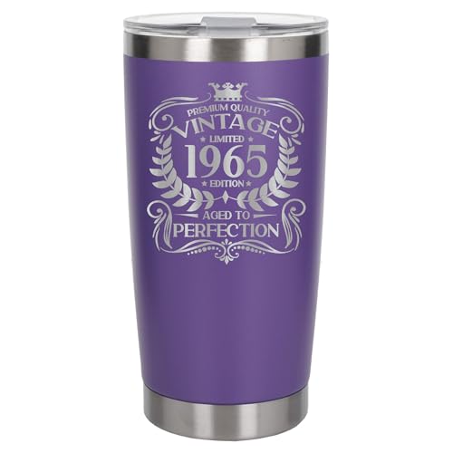 Image of Always Looking Good 61st Birthday Gift Vintage 1965 Aged to Perfection Engraved Insulated Travel Mug Present for 61 Year Old Purple Thermal Coffee Flask Travel Mugs with Lids
