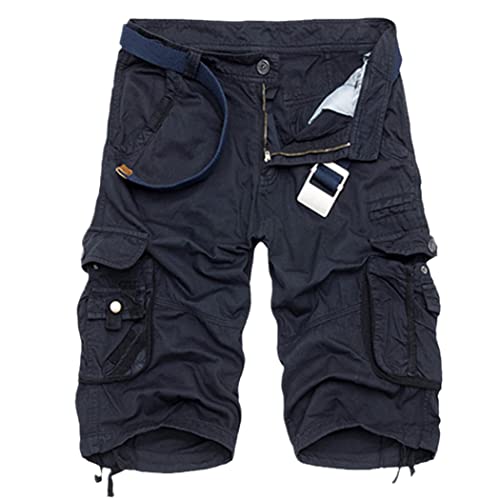 Short cargo d'été en coton noir foncé taille 31W avec plusieurs poches pour homme décontracté