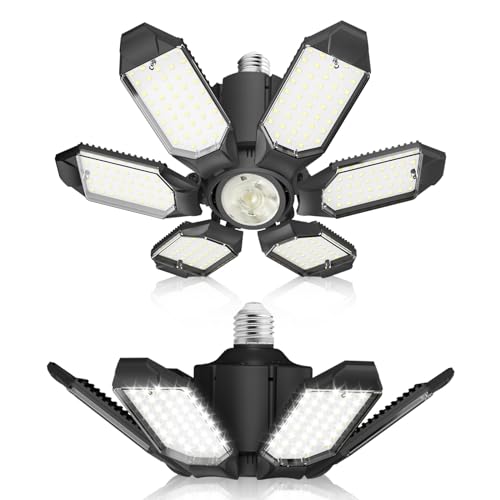 Adiding Led Garage Light 2 Pack Super Bright Led Workshop Ceiling Basement Lighting Fixture Srew In E26 E27 Bulb Socket With Adjustable Spotlight And 6 Deformable Panels For Warehouse Attic Cellar cover