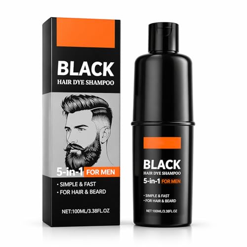 Image of Hair Dye Shampoo Black, Black Shampoo, Hair Colour Shampoo - 5 in 1 Mens Care Shampoo with Sesame Extract Rosemary Ginger, Natural Looking Colour & Smooth Shine Daily Use