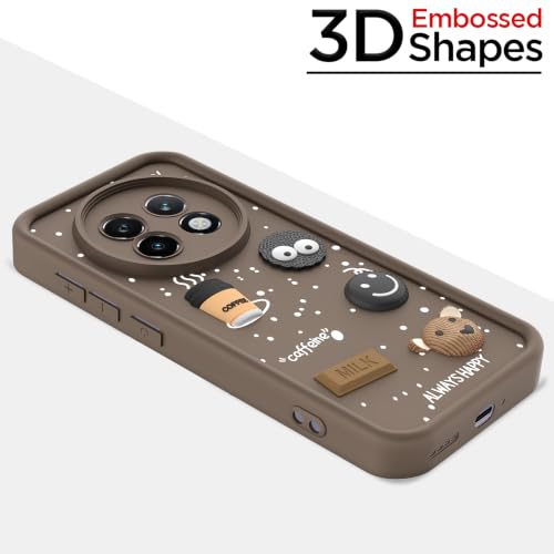 Image of Pikkme Back Cover for Realme 13 Plus 5G / Realme P1 Speed 5G | 3D Bear Silicone Cute & Fun Coffee Cartoon | Full Body Protection Bumper Case (Brown)