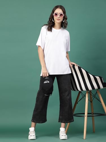 Image of Rigo Back Printed Half Sleeves Round Neck Oversized T-Shirt for Women | Drop Shoulder T-Shirt for Women | Loose Baggy Fit T-Shirt for Women /Girls