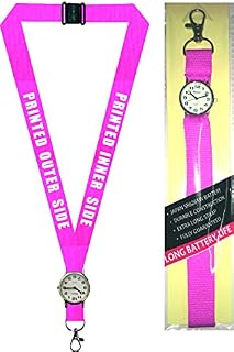Pink Lanyard with Integrated Watch x 1 Personalised with Your Text, for Nurse's ,Teachers etc